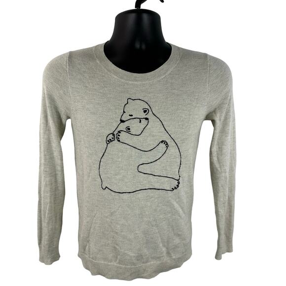 J Crew Polar Bear Graphic Knit Sweater Size XS Cream Lightweight Nature - Picture 1 of 8